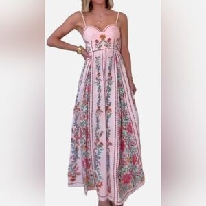 Farm Rio Delicate Forest Unique Peonia Print Maxi Dress